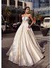 Beaded Strapless Ivory Satin Corset Back Wedding Dress